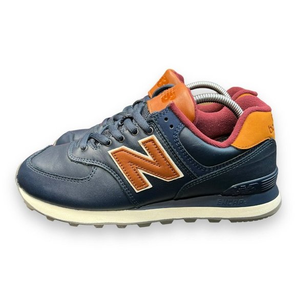 New Balance 574 Men's Blue/Brown Leather Athletic Sneakers Shoes US Size 9.5 Med